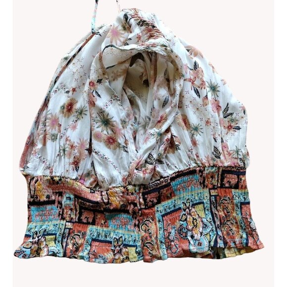 ee some Top Large Floral Elastic Waist Deep V Tie Neck - Picture 9 of 13